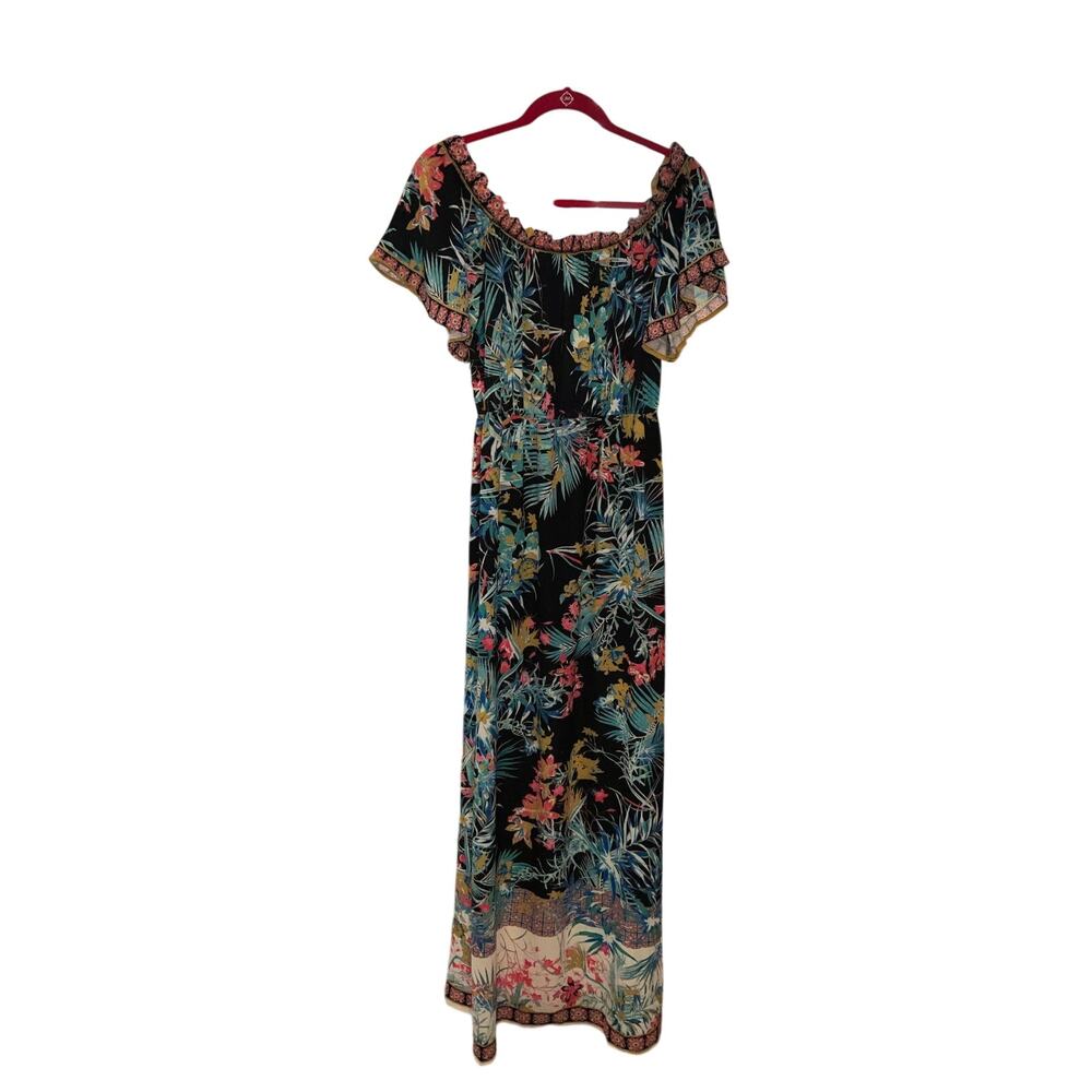 Flying Tomato Tropical Floral On/Off Shoulder Maxi Dress Size L Boho